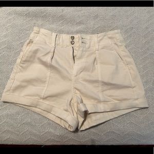 Paige Brooklyn Pleated Stretch Denim Shorts